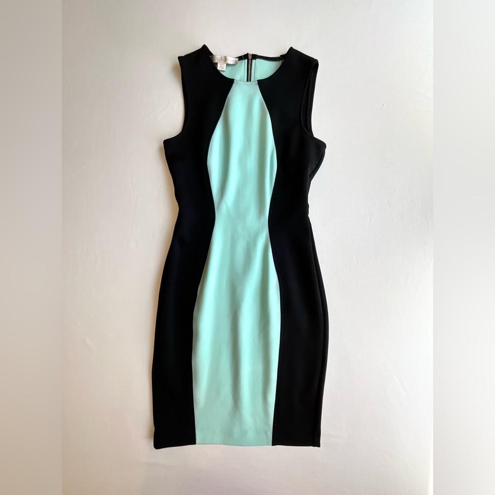 Boston Proper Black & Mint Colorblock Bodycon Midi Dress | XS